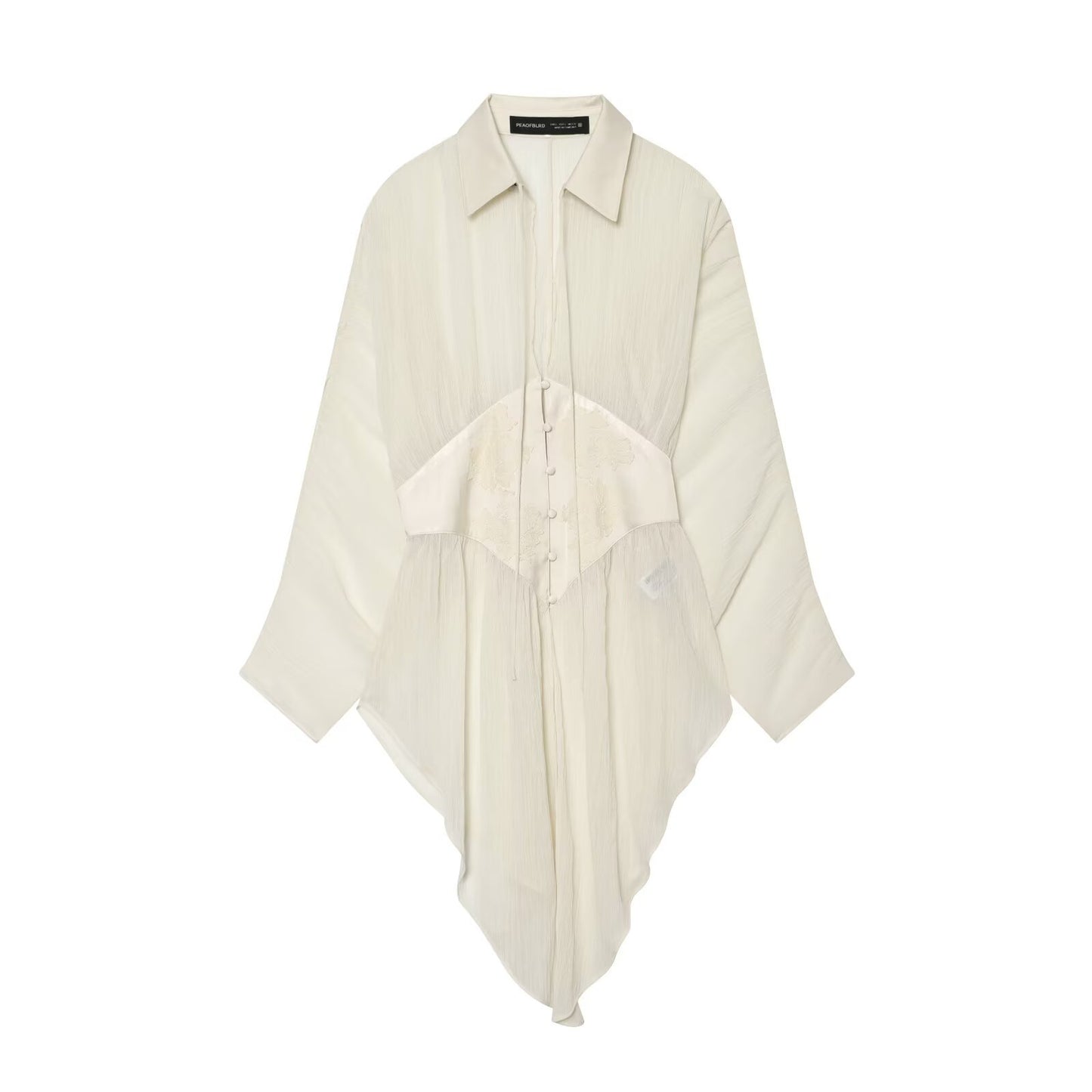 Bat long sleeved chiffon waist cinching long sleeved shirt