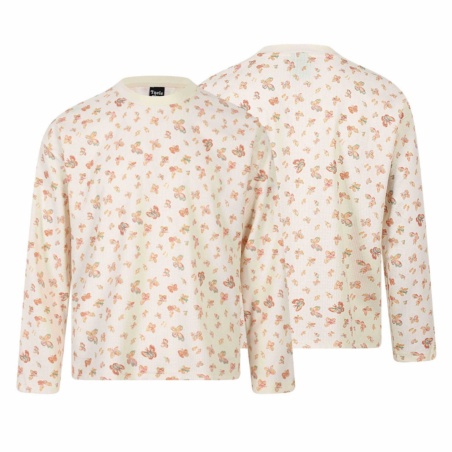 Trendy Graffiti Butterfly Floral All-over Print Round Neck Loose Long Sleeve T-Shirt