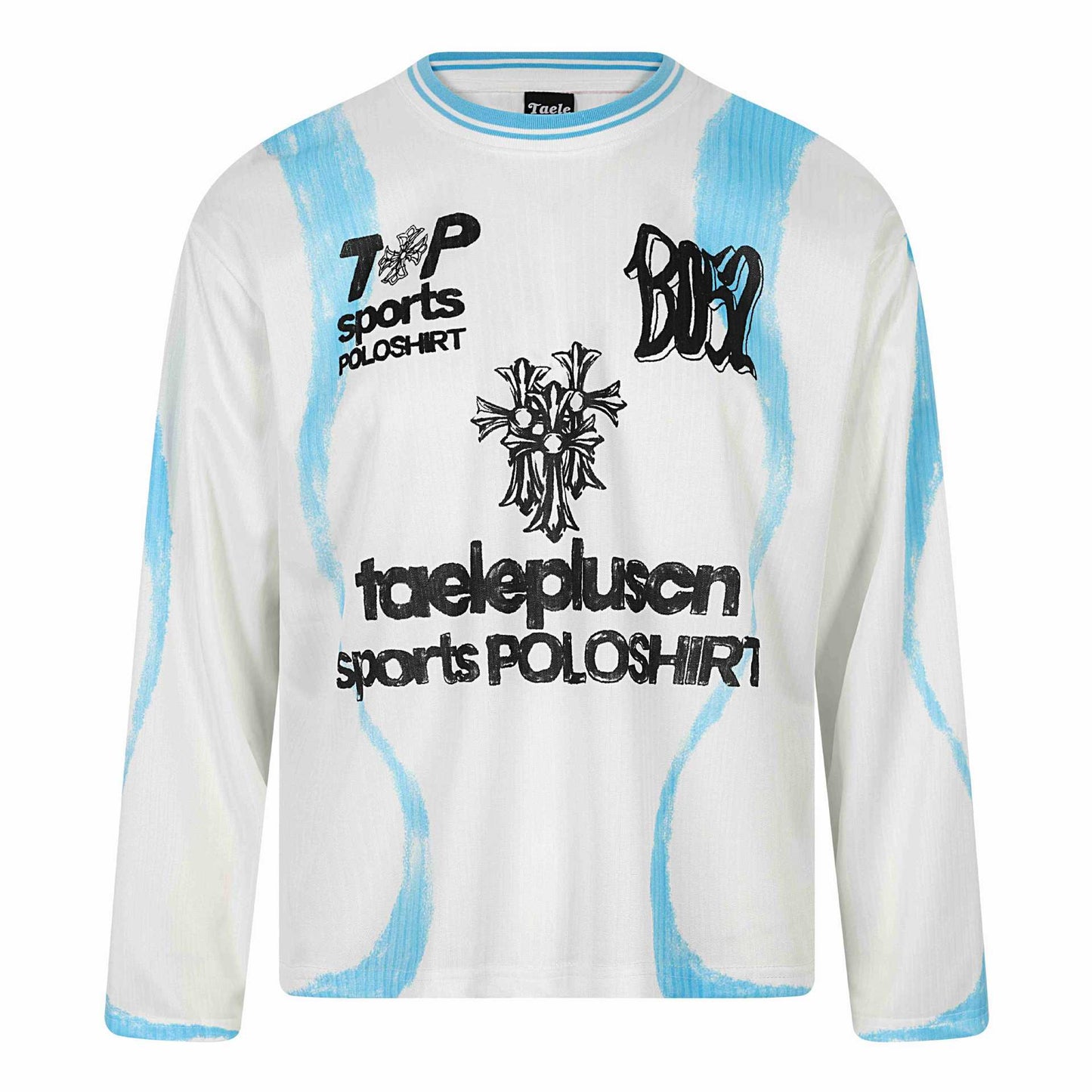 Graffiti Print Casual Loose Fit Long Sleeve Round Neck T-Shirt for Men