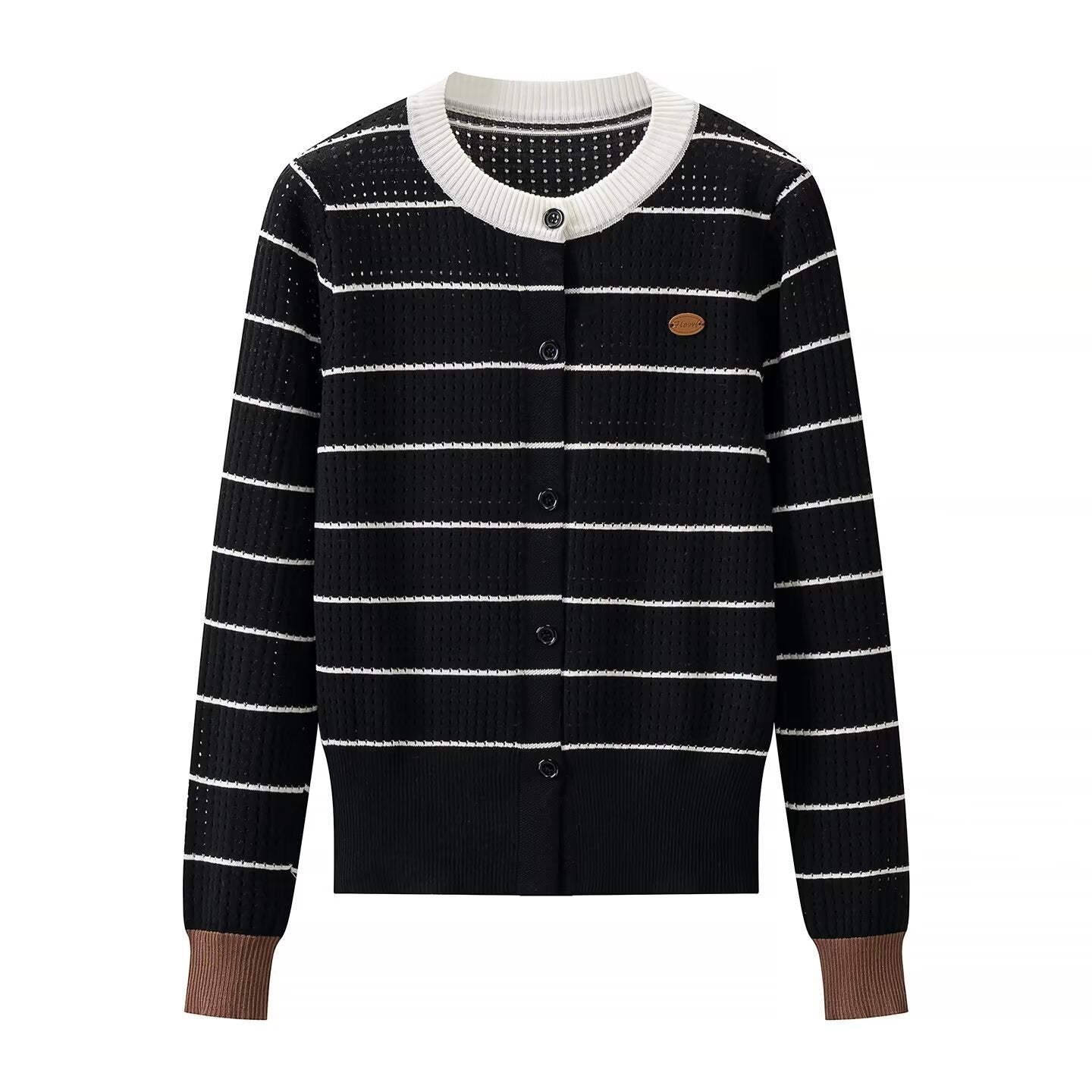 Lazy style contrasting hollow striped loose cardigan
