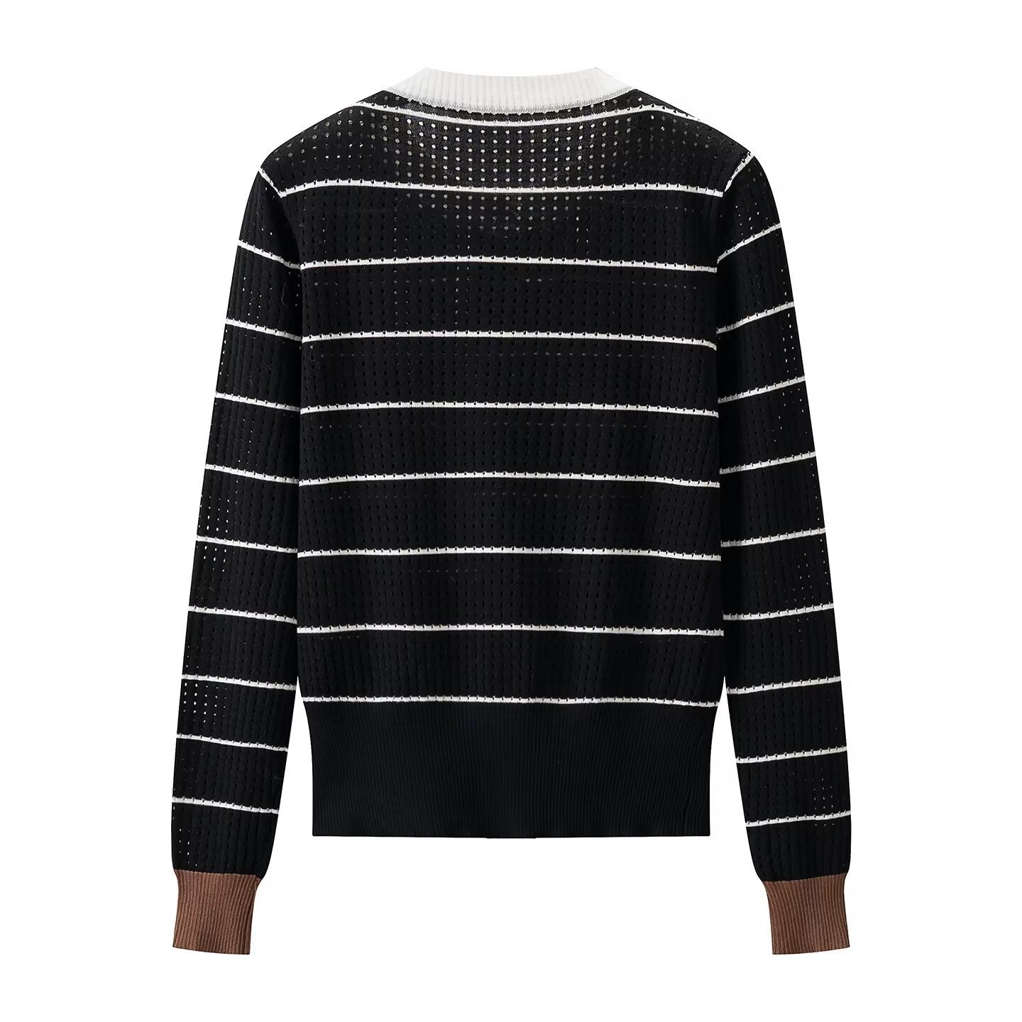 Lazy style contrasting hollow striped loose cardigan