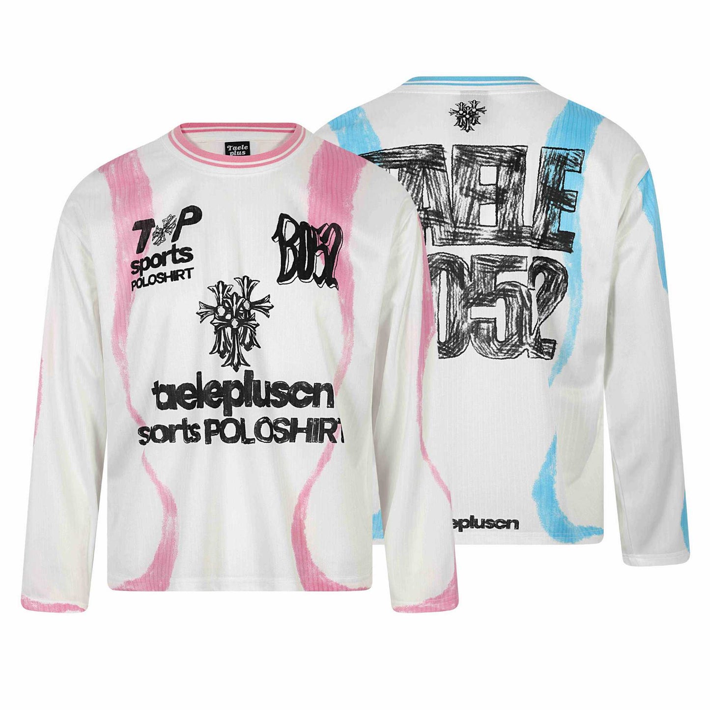Graffiti Print Casual Loose Fit Long Sleeve Round Neck T-Shirt for Men