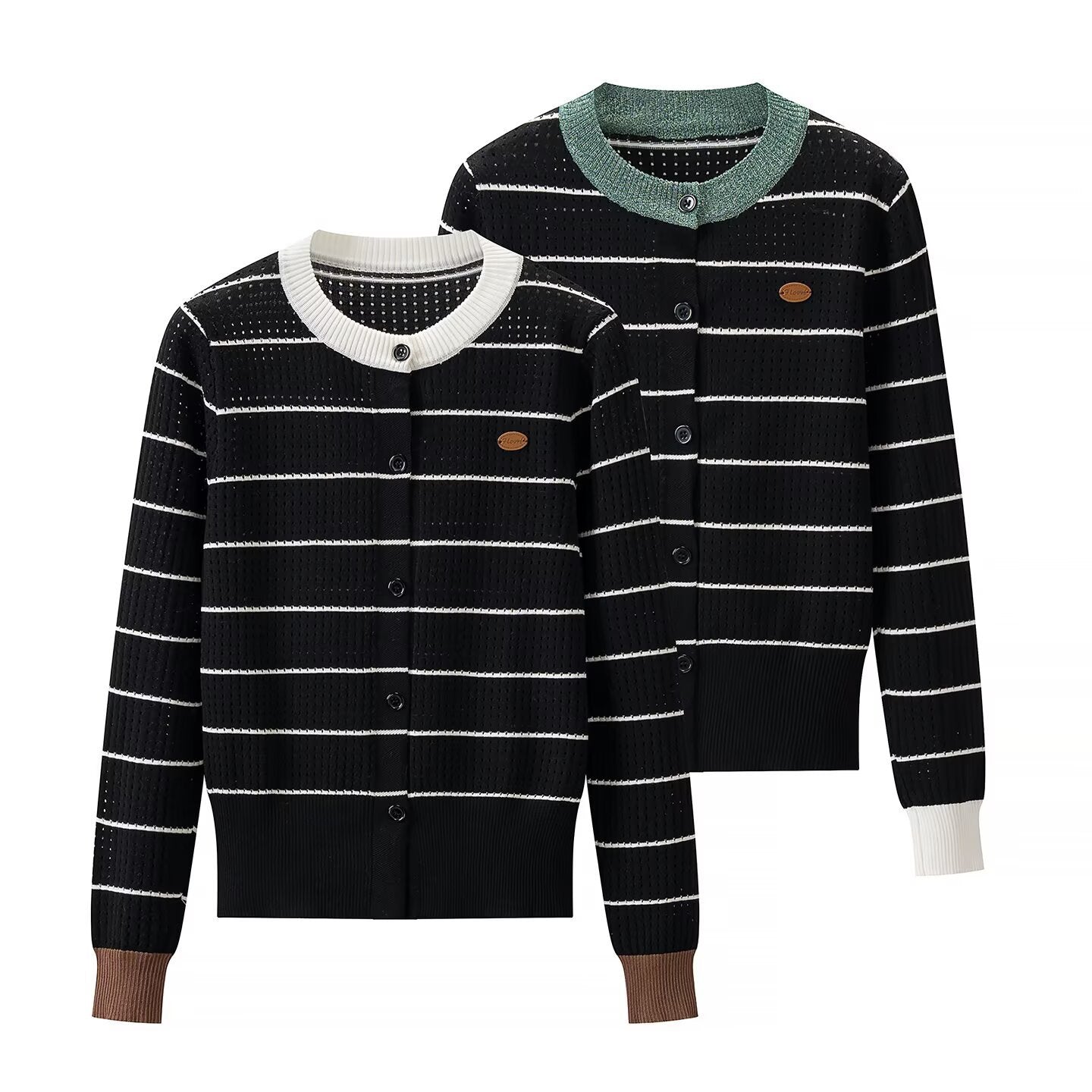 Lazy style contrasting hollow striped loose cardigan