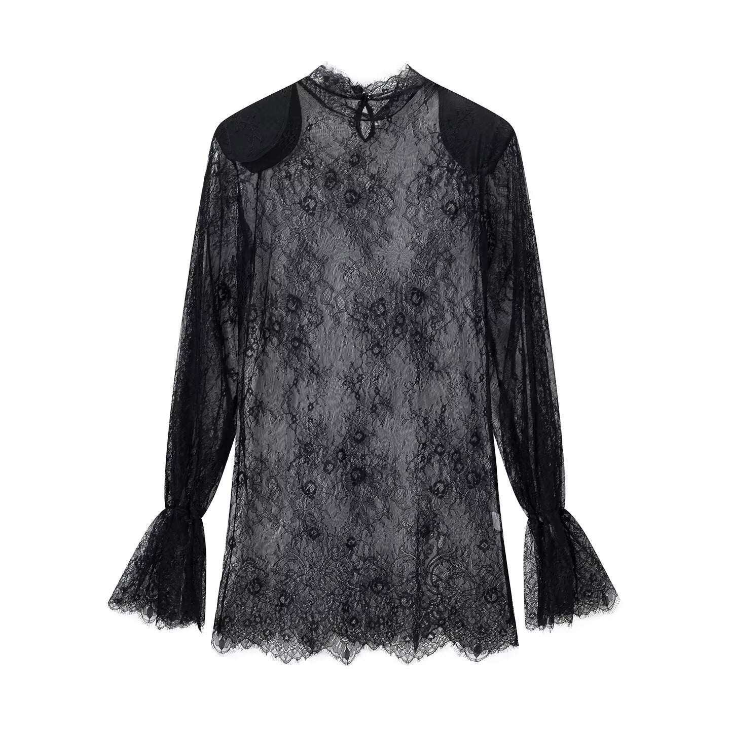 Pure Desire Style Lace Splicing Hollow Perspective Top