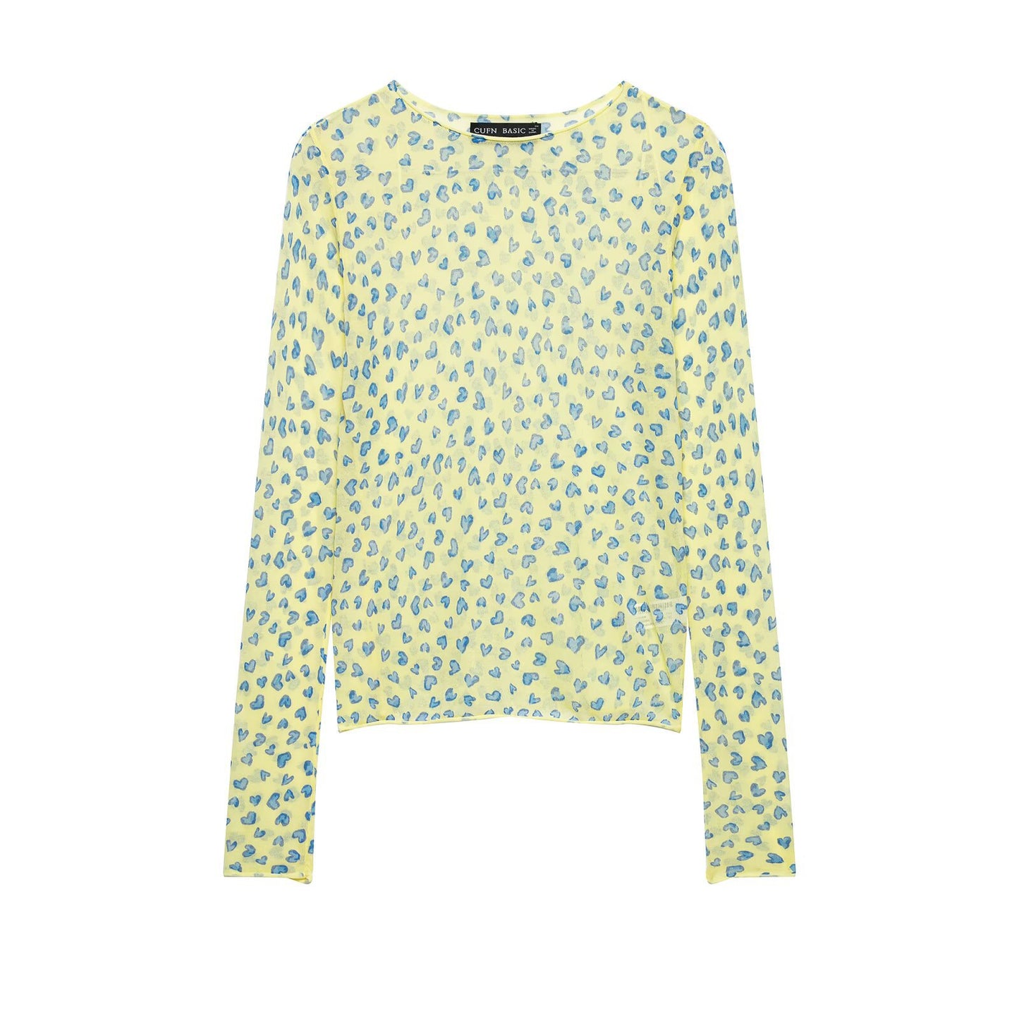 Slim fit semi transparent heart-shaped long sleeved top