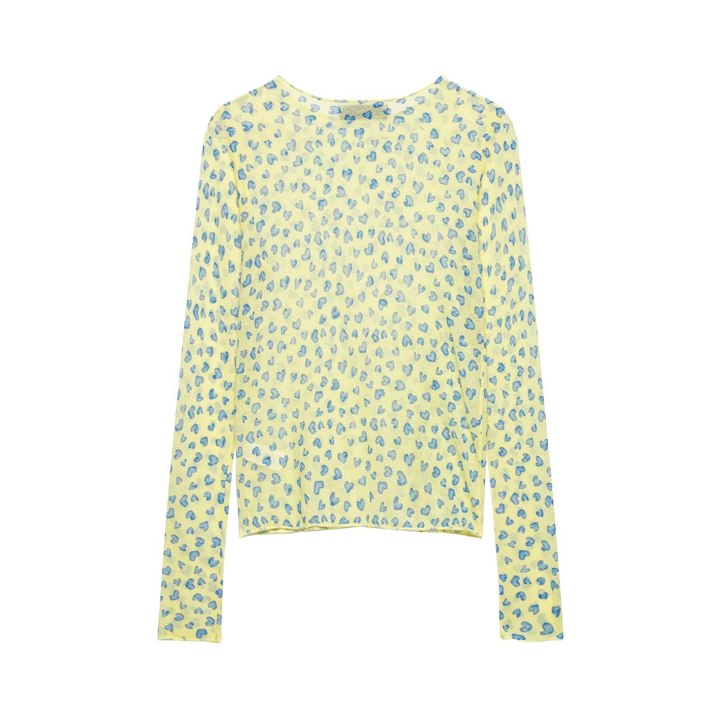 Slim fit semi transparent heart-shaped long sleeved top
