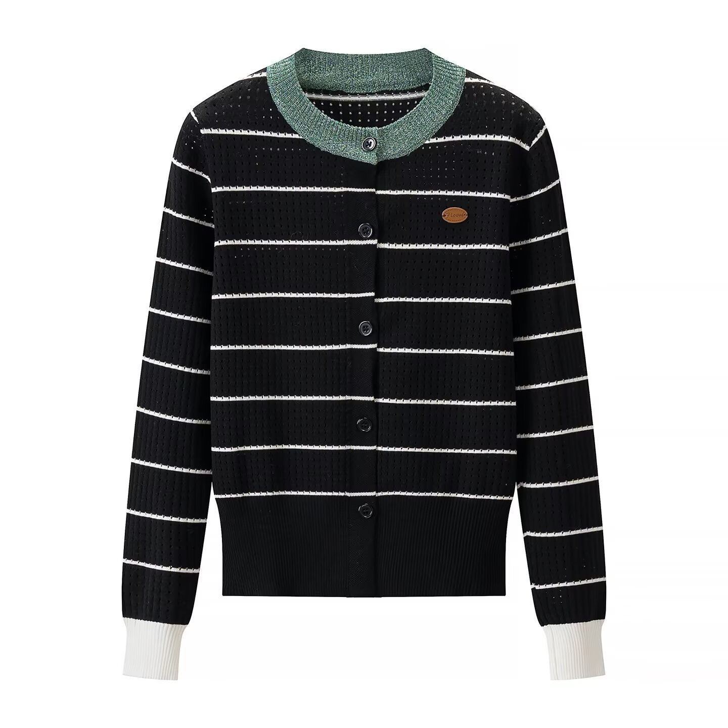 Lazy style contrasting hollow striped loose cardigan