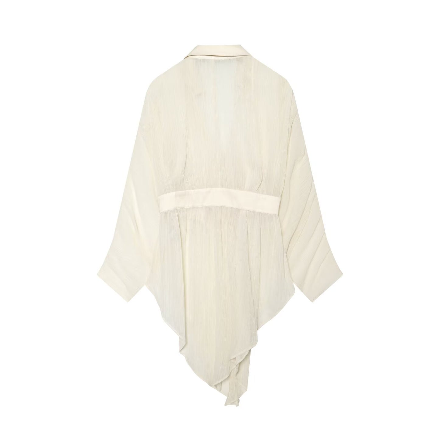 Bat long sleeved chiffon waist cinching long sleeved shirt