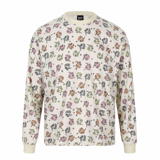All-over Print Double-Headed Devil Sheep Star Pattern Round Neck Long Sleeve T-Shirt