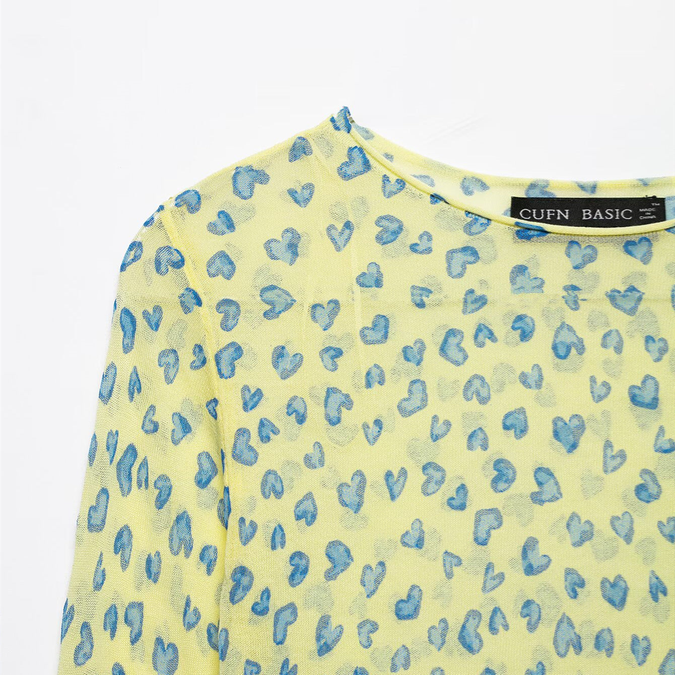Slim fit semi transparent heart-shaped long sleeved top