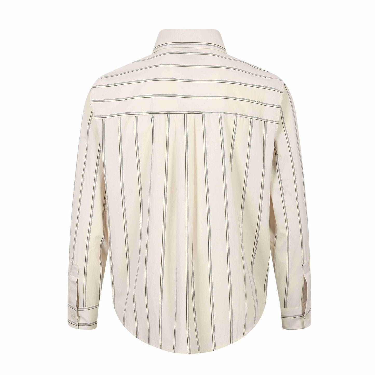 Striped Letter Badge Printed Basic Turn-Down Collar Long Sleeve Shirt
