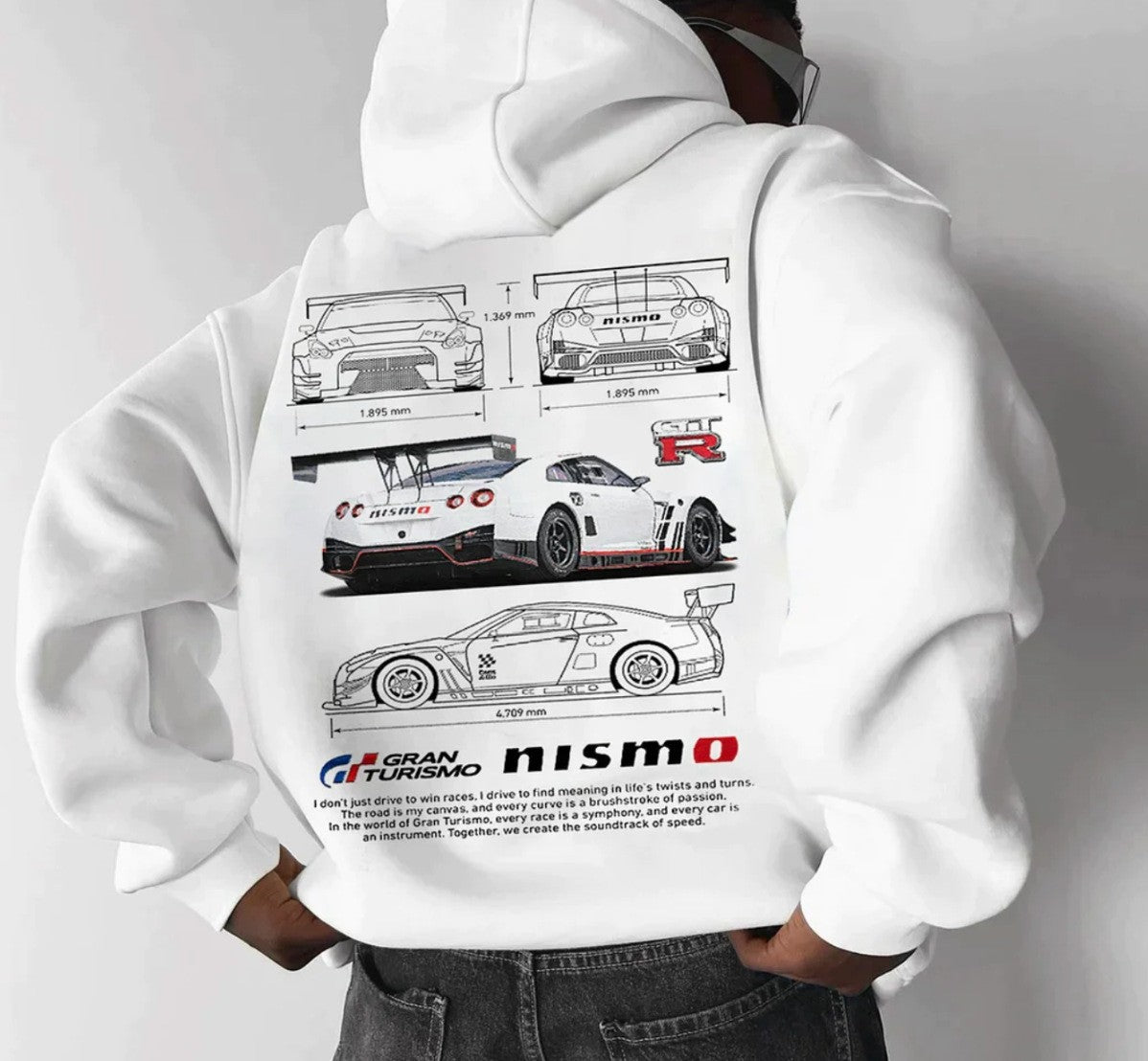 Casual Car Print Hoodie for Men with Heart Pattern, Trendy Hooded Sweatshirt