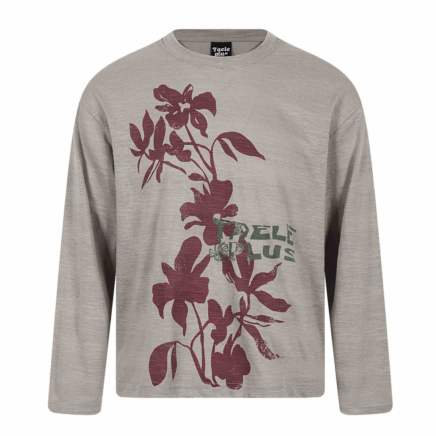 Round Neck Plant Silhouette Printed Lightweight Long Sleeve T-Shirt for Men