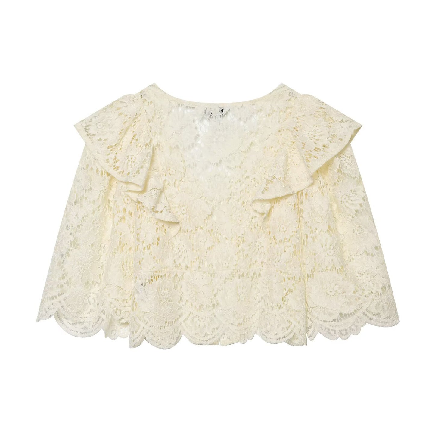 Sweet and fresh ruffled lace patchwork top