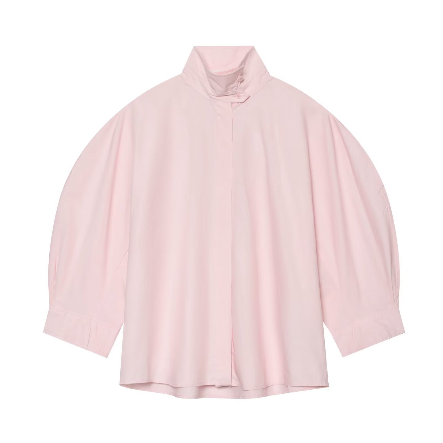 Casual bubble sleeve stand up collar shirt