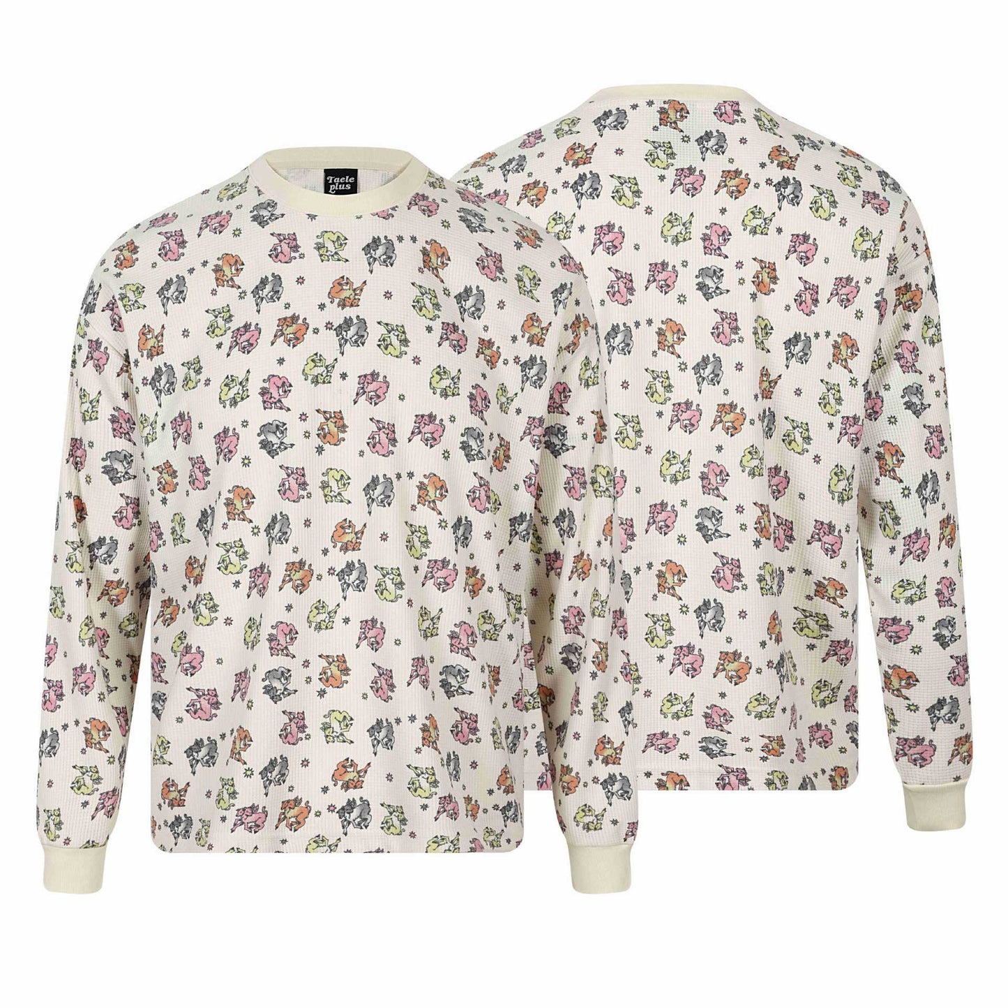 All-over Print Double-Headed Devil Sheep Star Pattern Round Neck Long Sleeve T-Shirt