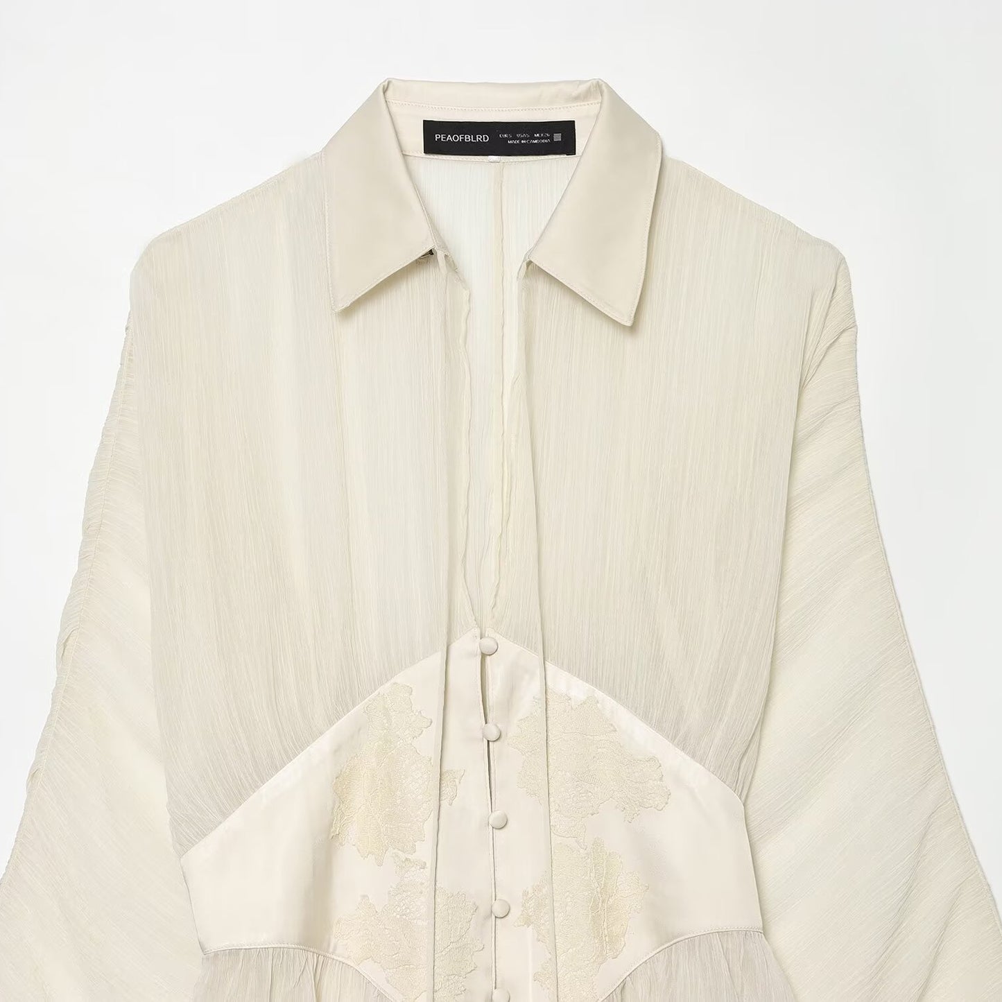 Bat long sleeved chiffon waist cinching long sleeved shirt