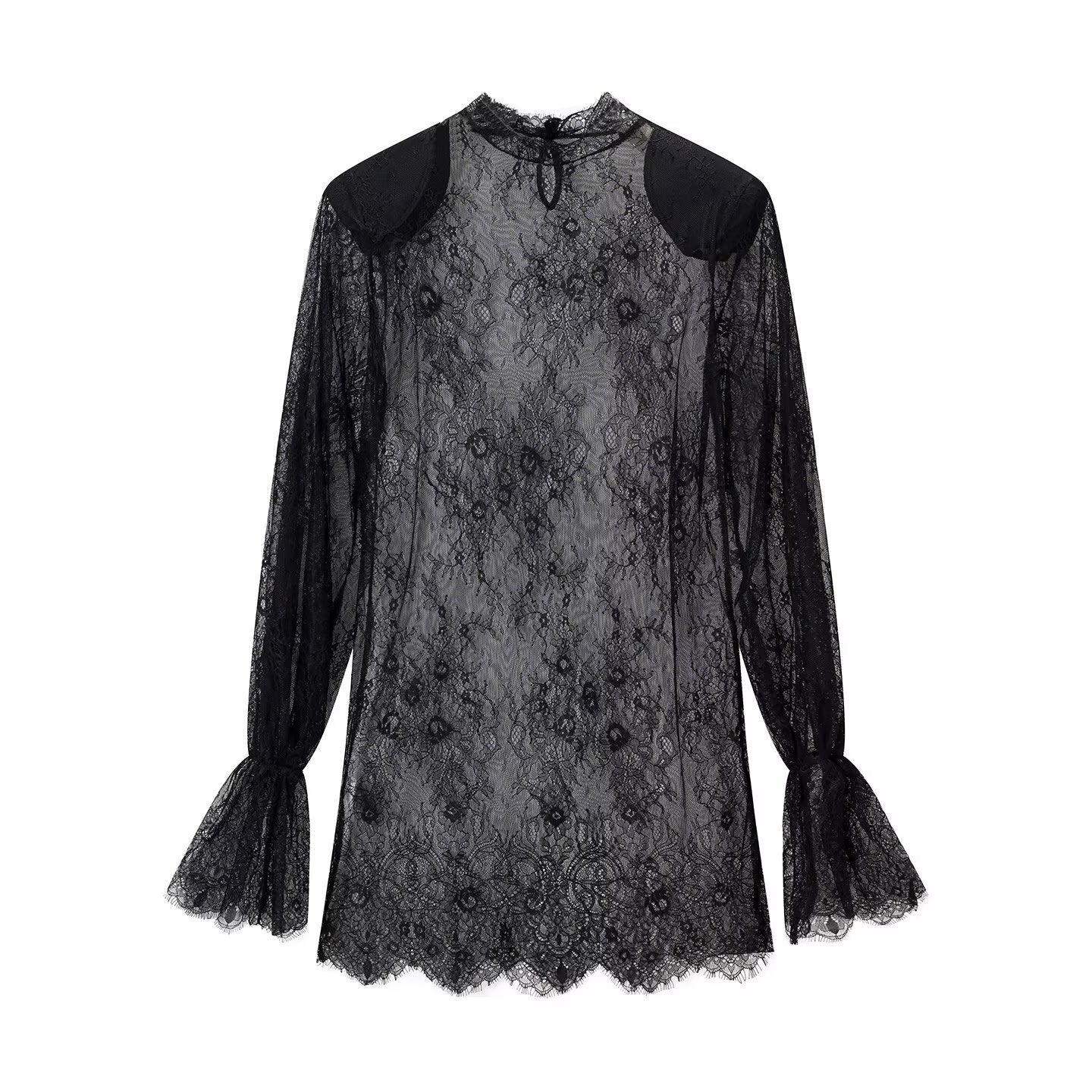 Pure Desire Style Lace Splicing Hollow Perspective Top