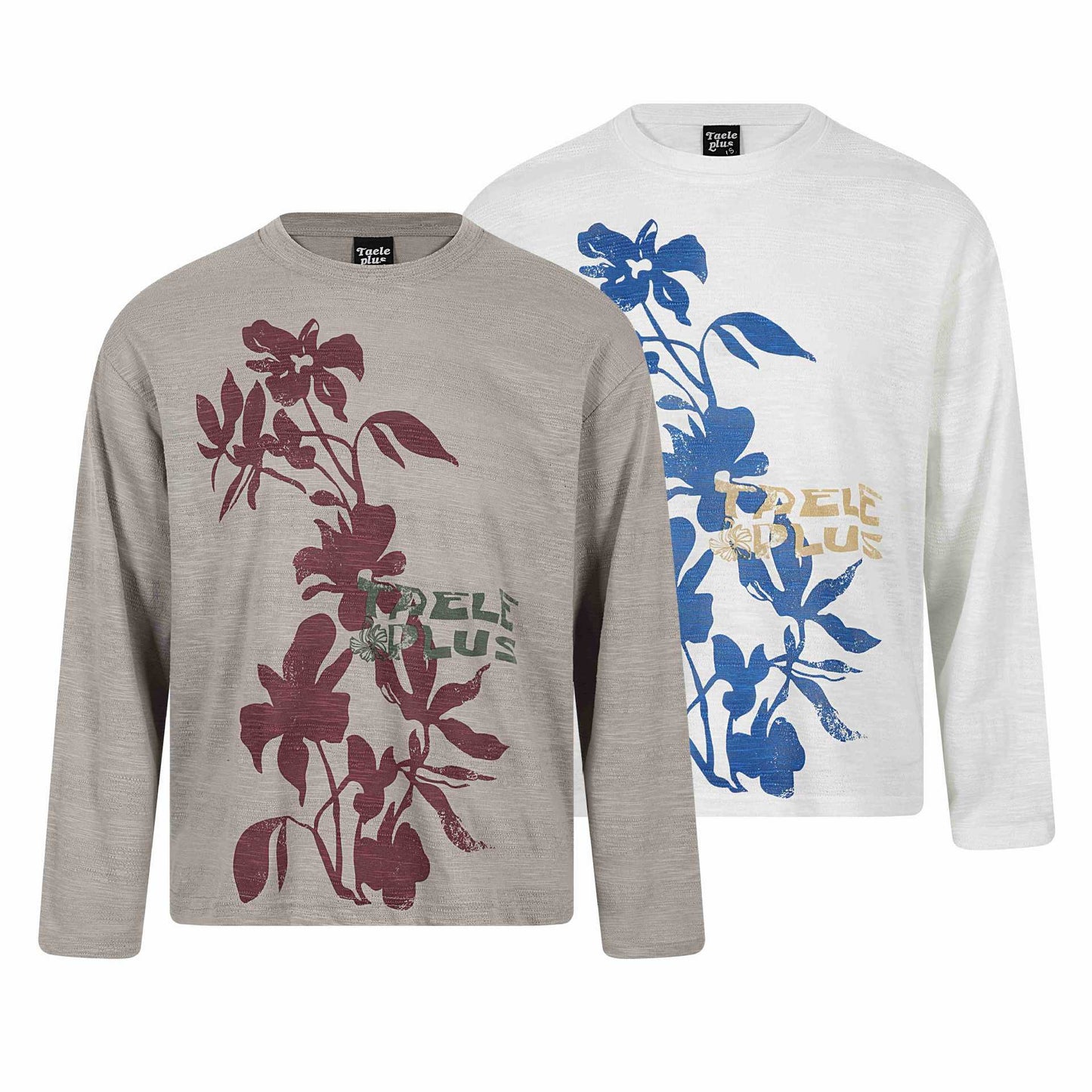 Round Neck Plant Silhouette Printed Lightweight Long Sleeve T-Shirt for Men