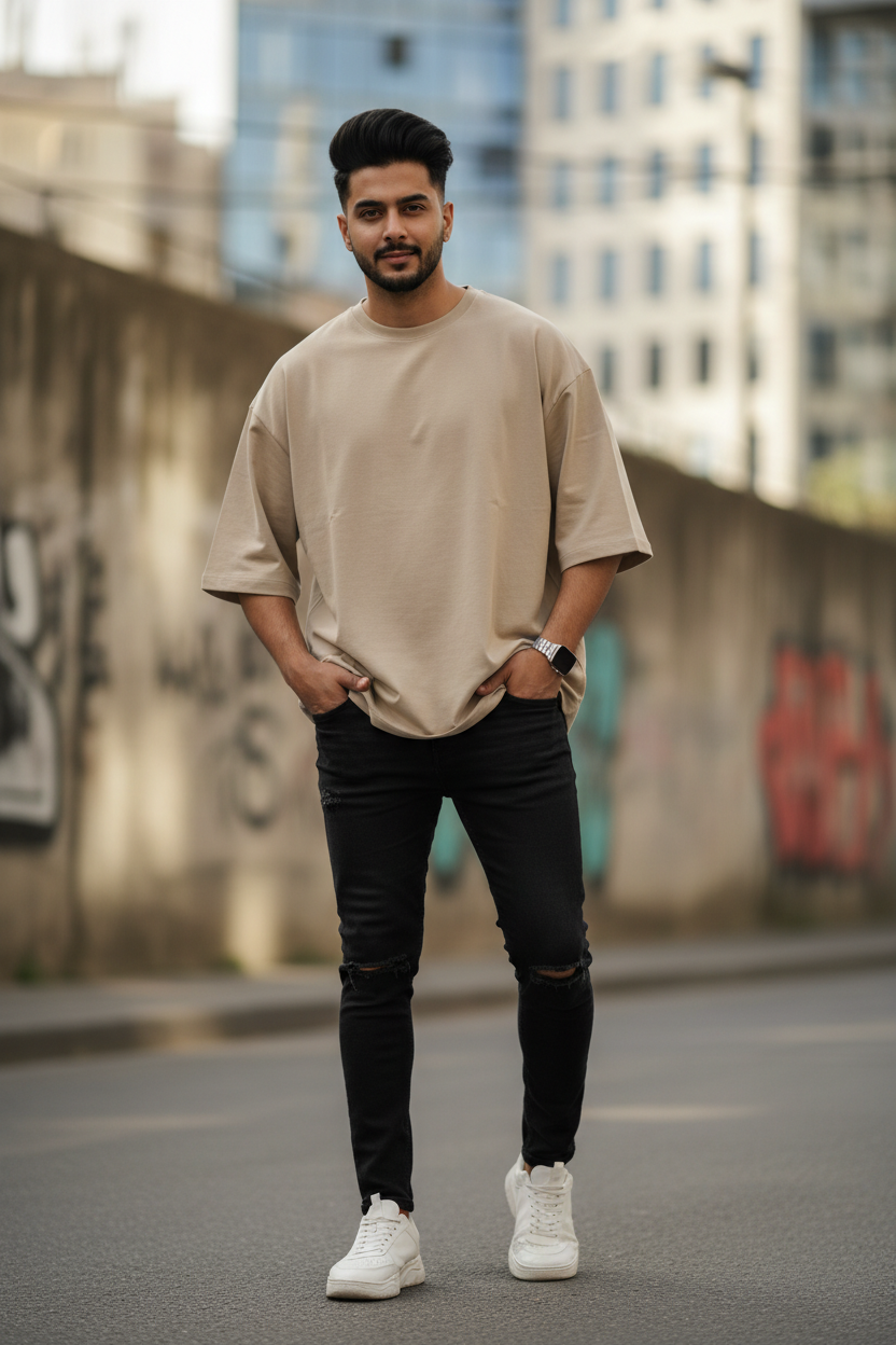 Oversized 220 GSM Beige Cotton T-Shirt