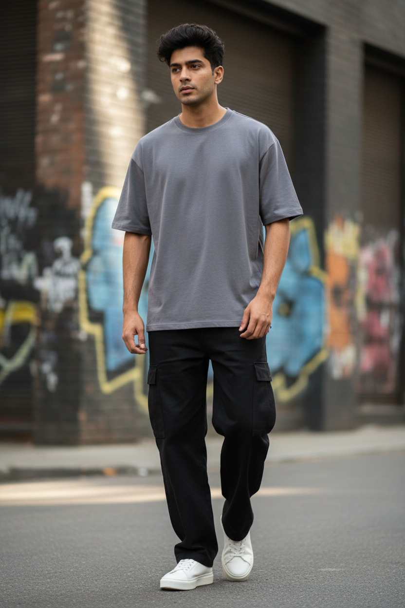 Oversized 240 GSM Smokey Grey French Terry 100% Cotton T-shirt