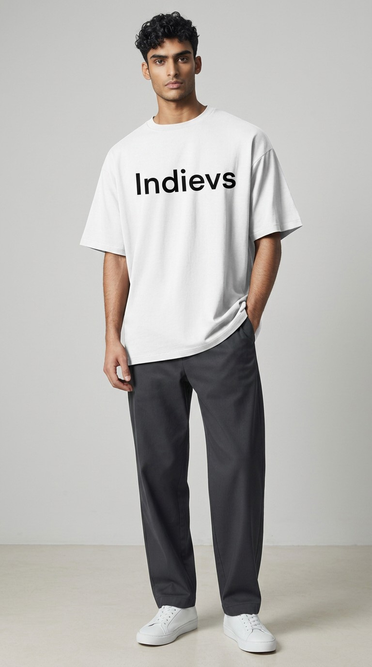 Oversized 220 GSM White Cotton T-Shirt - INDIEVS Print